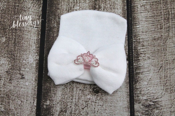 White Rhinestone Crown Newborn Hat, Newborn Hat, Baby Hat, Hospital Hat, Newborn Coming Home Outfit, Newborn Hospital Hat, Newborn Hat