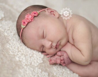 Petite Flower Headband / Coral Headband / Newborn Headband / Baby Headband / Petite Headband / Baby Girl Headband / Newborn Prop