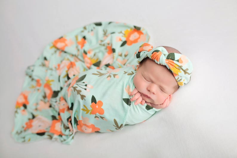 Knit Swaddle Blanket, Knot Headband, Headband Swaddle Set, Lightweight Baby Blanket, Swaddling Blanket, Knit Blanket, Soft Baby Blanket, image 1