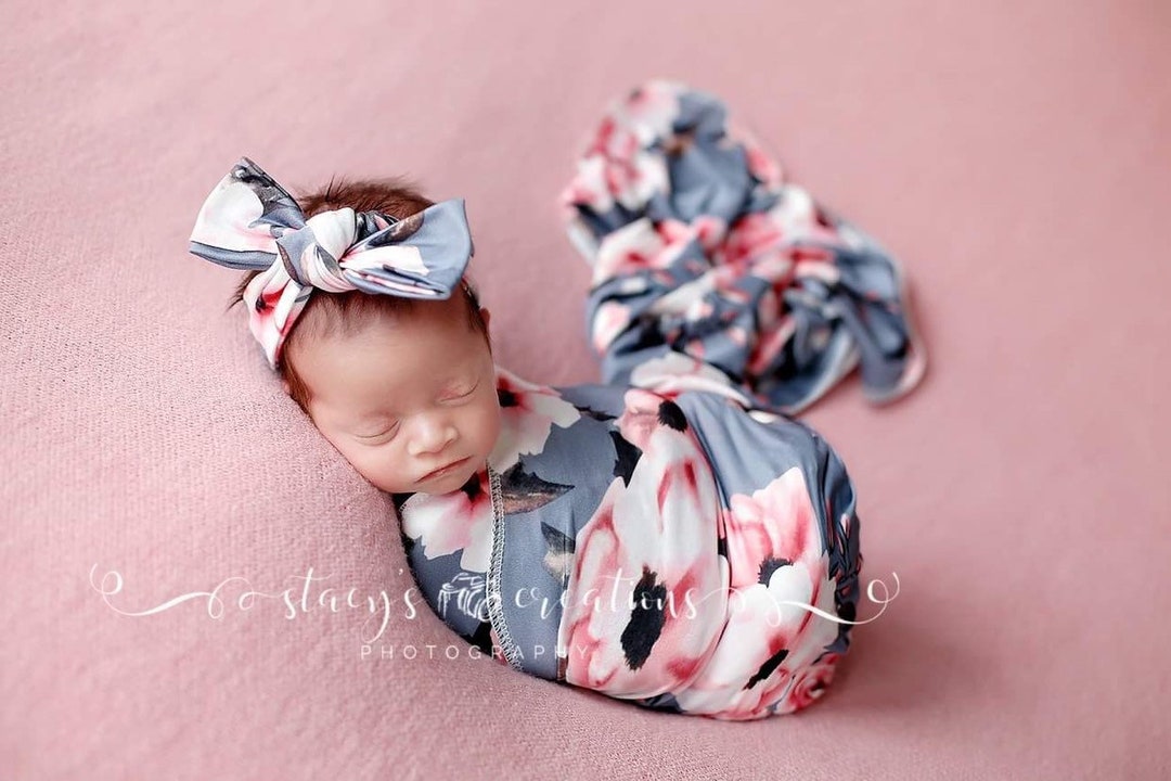 Knit Swaddle Blanket / Knot Headband / Headband Swaddle Set