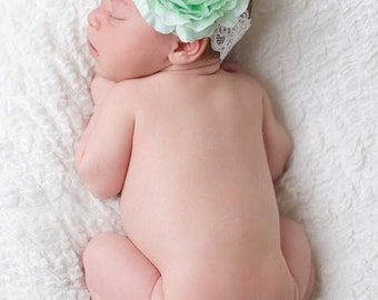 Delaney, Mint Green Headband, Mint Green Flower Headband, Baby Girl Headband, Baby Headband, Photo Prop, Newborn Prop, Baby Girl Photo Prop