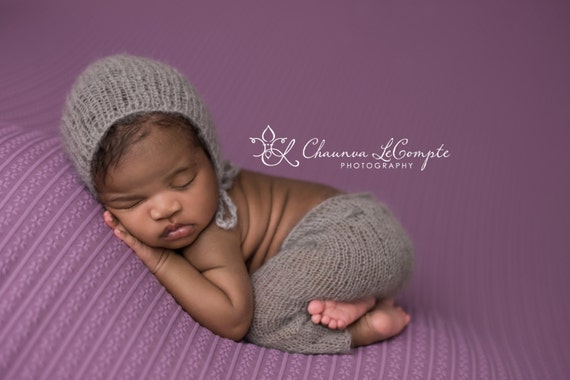 Newborn Pants / Gray Knit Pants / Mohair Photo Prop / Mohair Bonnet / Newborn Photo Prop / Newborn Knit Outfit / Gray Bonnet / RTS