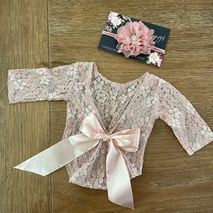 Lace Romper / Newborn Romper / Newborn Lace Romper / Mauve Newborn Romper / Baby Girl Headband / Newborn Photo Prop / RTS