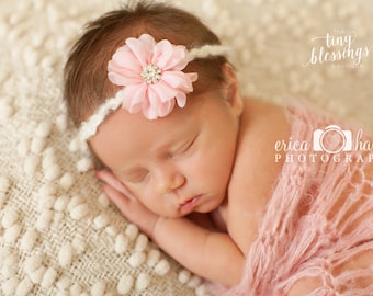 Grace, Pink Flower Tie Back, Pink Headband, Flower Headband, Newborn Headband, Newborn Photo Prop, Many Colors Available