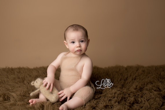 Beige Mohair Sitter Romper / Photo Prop / Mohair Photo Prop / Knit Photo Prop / Boy Romper / Boy Sitter Romper / RTS