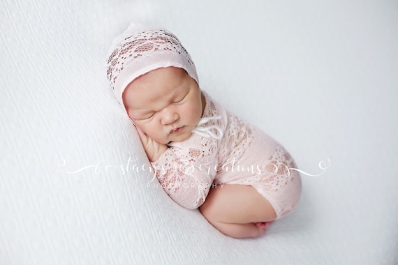 Lace Romper and Bonnet / Newborn Romper / Newborn Lace Romper / Ivory Lace Newborn Romper / Lace Bonnet / Newborn Photo Prop / RTS