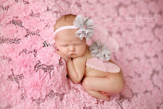 Pink and Gray Butterfly Wing Set, Newborn Wings, Newborn Wing Prop