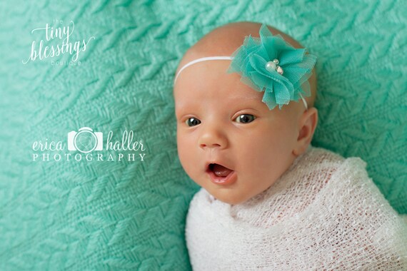 Aqua Headband, Flower Headband, Baby Girl Headband, Simple Headband, Photo Prop, Baby Headband, Payten