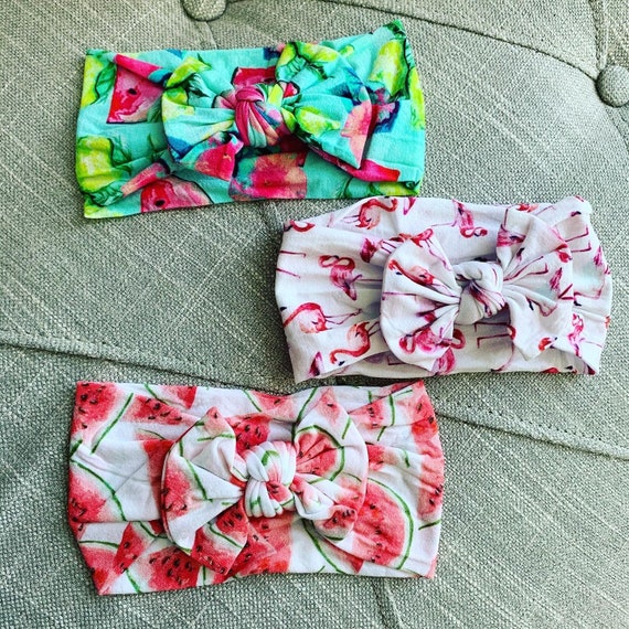 Ready to Ship / Patterned Turban Headband / Soft Headband / Stretchy Headband / knotted turban / Nylon Stretch Headband / Soft knot bow