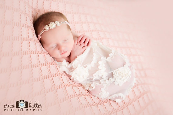 Stunning Fit for a Queen Newborn Pearl Rhinestone Tie Back Baby Headband Halo Baby Crown Photo Prop