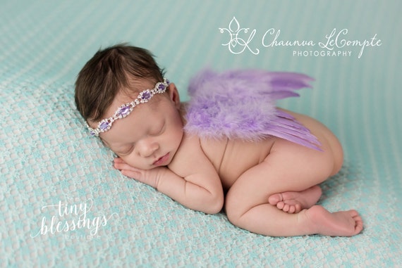 Lavender Angel Wing and Rhinestone Headband, Newborn Wings, Newborn Angel Wings, Newborn Wing Prop, Angel Wing Prop, Newborn Photo Prop