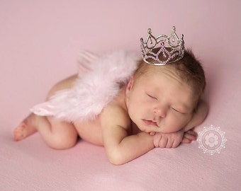Pink Baby Wing Set / Baby Angel Wing Set / Pink Rhinestone Crown / Angel Wings / Newborn Photo Prop / Newborn Wing / Newborn Angel Costume