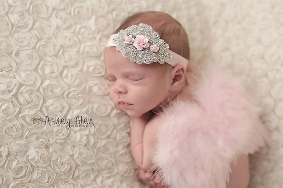 Pink Baby Wing Set / Baby Angel Wing Set / Rhinestone Headband / Angel Wings / Newborn Photo Prop / Newborn Wing / Newborn Angel Costume