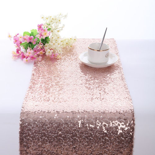 Blush/rose Gold Sequin Table Runner Table Runner Wedding Etsy