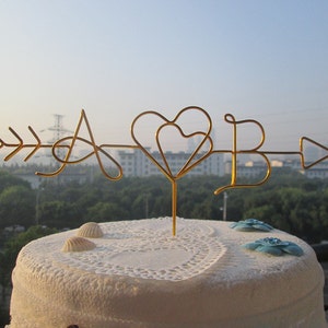 Arrow Cake Topper, Two Hearts, Initials Cake Topper, Rustic Wedding Cake Toppers, Wire Initials, Wire Cake Topper, Personalized Cake Topper