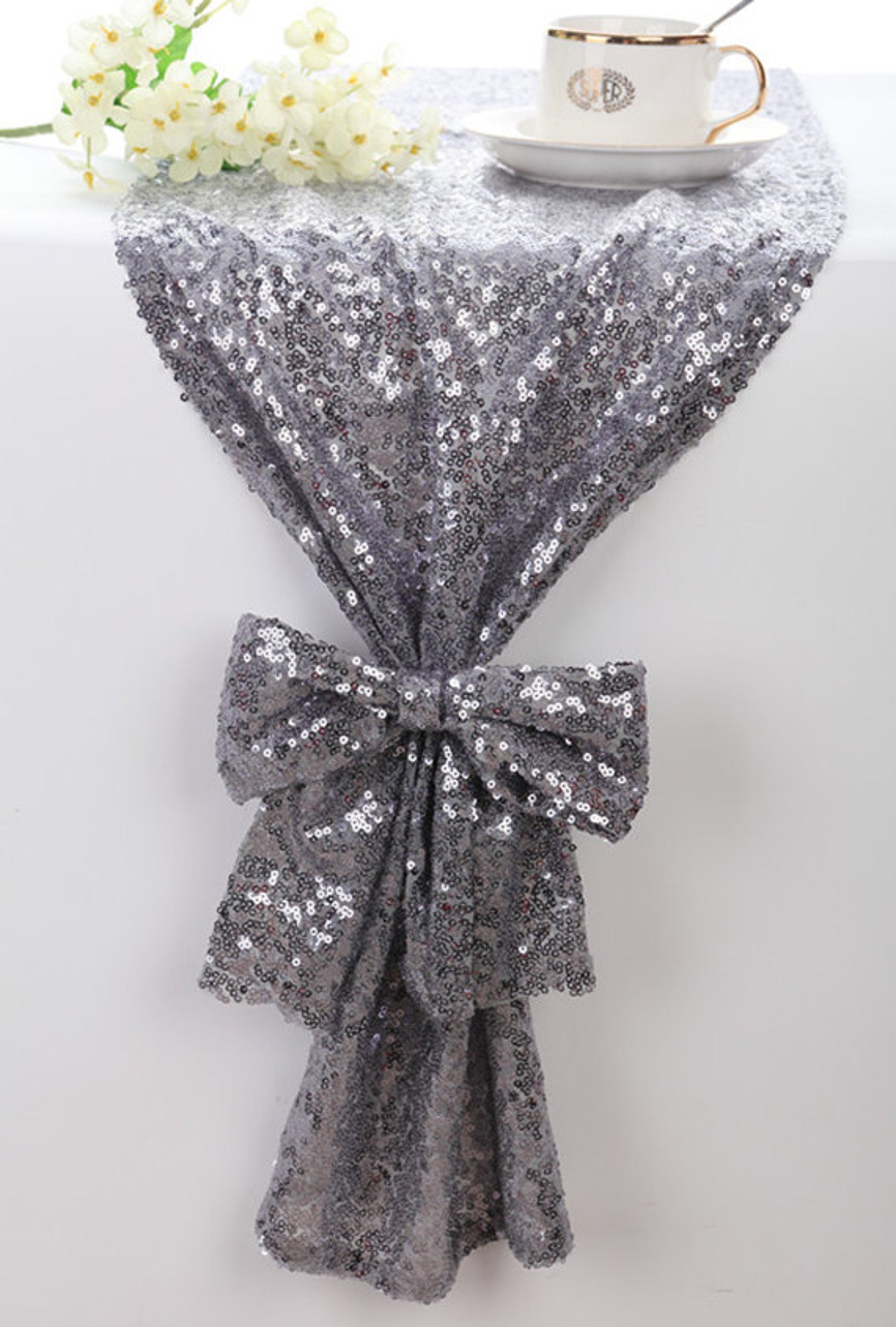 Sequin Table Runner Silver Grey Sparkle Table Runner Bling Etsy