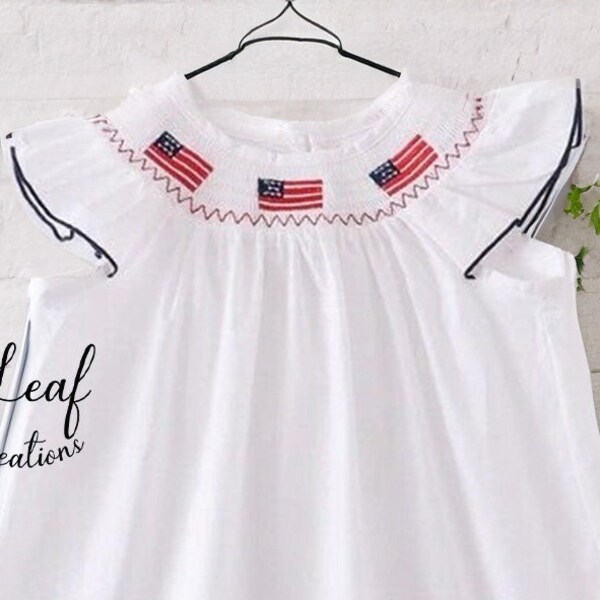 Fourth of July Smocked Dress| American Flag Scalloped Dress| Smocked Patritoic Dress| Fourth of July Dress| 4th of July Baby Outfit| Summer