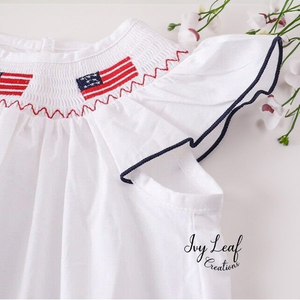 Fourth of July Smocked Dress- Fourth of July Smocked Bubble - American Flag Smocked Romper - Smocked Summer Baby Outfit - Baby summer dress