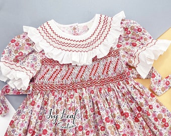 Floral Embroidery Smocked Girl Dress| Spring Summer Handmade Dress | Smocked Outfit Vintage Inspired| Heirloom Easter Matching sister mommy