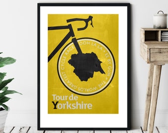 Tour de Yorkshire Illustration Print A4/A3/A2 poster illustrated print, decor fun, Yorkshire Dialect, Ee by Gum, Ooh La La, Bicycle Race,