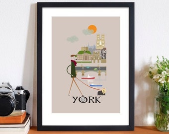 York City Print A4/A3/A2 poster wall art cityscape skyline yorkshire decor design illustration