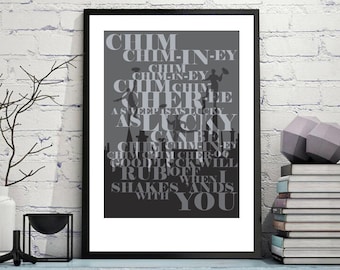 Mary Poppins Print: Chim Chim Cher-ee Song Lyrics, Illustrated Wall Art