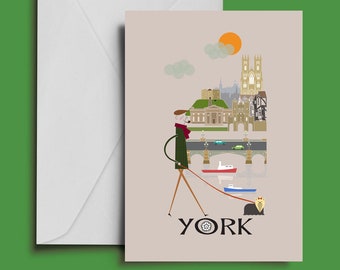 York City Greetings Card -  art city skyline yorkshire design illustration - A6 size 6x4"