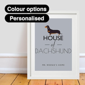 Personalised Dachshund Dog Print, Pet Sausage Dog Gift, Art Home Decor, Funny, Dog Lover A4/A3/A2 Typographic Poster Digital