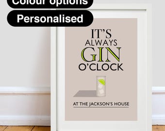 Personligt Gin O'Clock-tryck: Typografisk väggdekoration