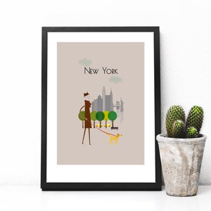 New York Print A4/A3/A2 poster wall art decor fun retro design city of New York United States American life illustrated