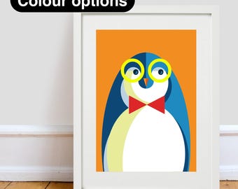 Hipster Penguin Print: Bowtie & Glasses, Nursery Wall Art, Kids Room Decor