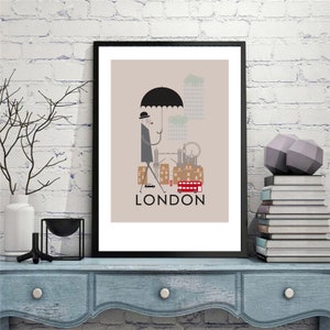 London City Print A4/A3/A2 poster wall art decor retro design cityscape of london england landmarks british illustrated image 6