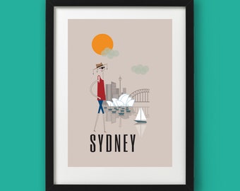 Sydney Retro Reseposter: Harbour Bridge & Operahuset Konsttryck