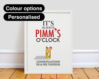 Personalised It's Always Pimm's O'Clock Print Typographic Inspired Wall Art Gift Decor Poster digital