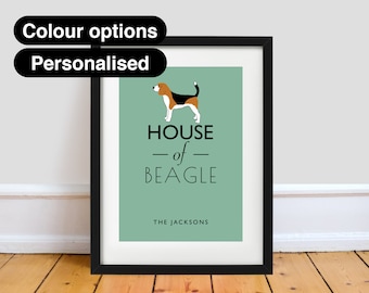 Beagle Print - Personalised Pet Beagle Dog Gift, Art Decor, Print, Dog Lover A4/A3/A2 Poster digital