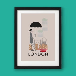 London City Print A4/A3/A2 poster wall art decor retro design cityscape of london england landmarks british illustrated image 1