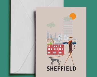 Sheffield City Greeting Card: Retro Travel Poster Art