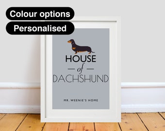Personalised Dachshund Dog Print, Pet Sausage Dog Gift, Art Home Decor, Funny, Dog Lover A4/A3/A2 Typographic Poster Digital