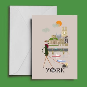 Biglietto d'auguri di York City - illustrazione artistica dello skyline della città dello Yorkshire - formato A6 6x4"