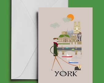York City Greetings Card -  art city skyline yorkshire design illustration - A6 size 6x4&quot;