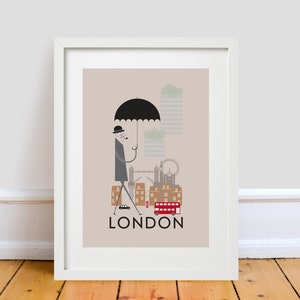 London City Print A4/A3/A2 poster wall art decor retro design cityscape of london england landmarks british illustrated image 3