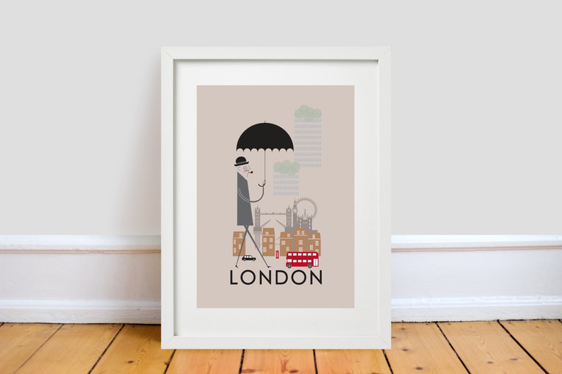London City Print A4/A3/A2 poster wall art decor retro design cityscape of london england landmarks british illustrated image 3