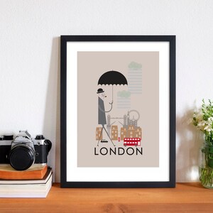 London City Print A4/A3/A2 poster wall art decor retro design cityscape of london england landmarks british illustrated image 4