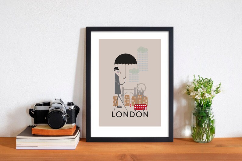 London City Print A4/A3/A2 poster wall art decor retro design cityscape of london england landmarks british illustrated image 4