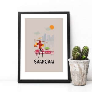 Shanghai Retro Print: Illustrated Chinese Cityscape Wall Art