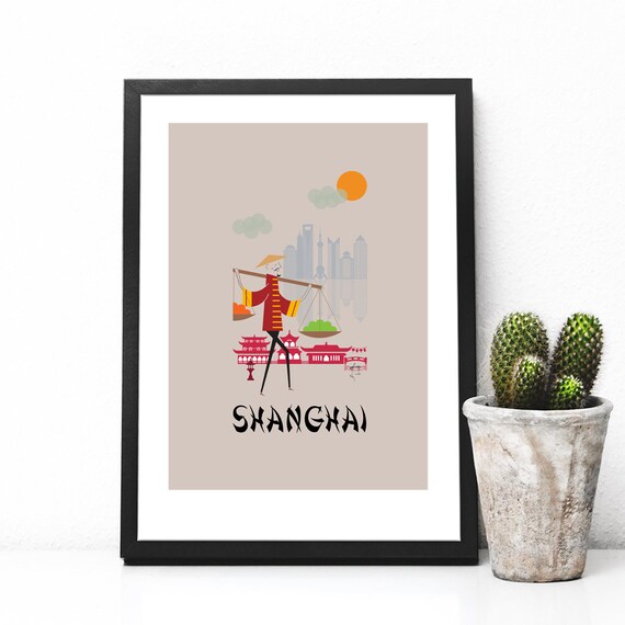 Shanghai China Watercolor Skyline Wall Art Home Decor Poster UNFRAMED