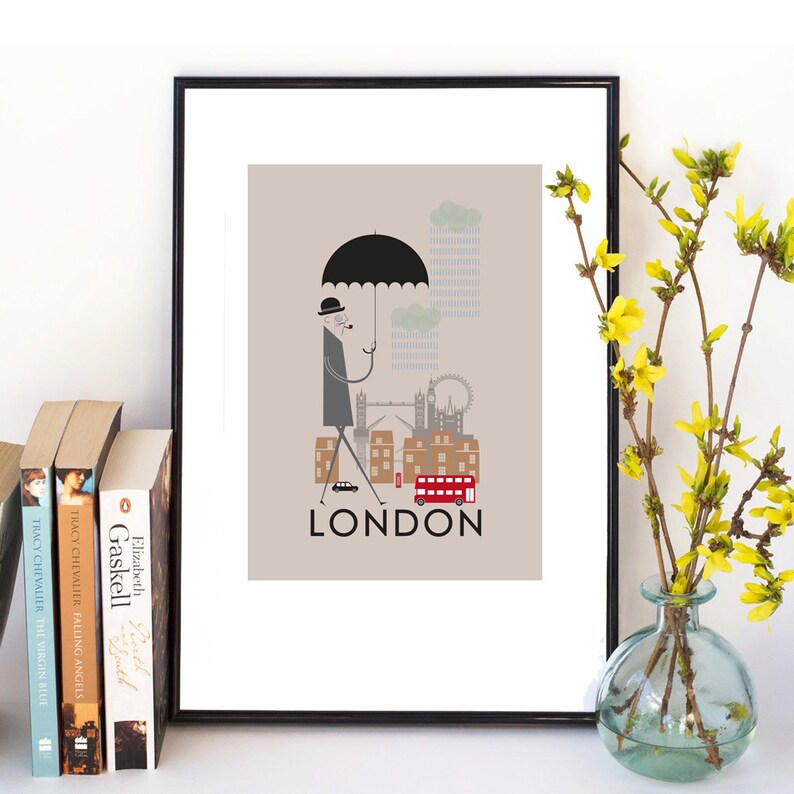 London City Print A4/A3/A2 poster wall art decor retro design cityscape of london england landmarks british illustrated image 5