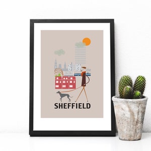 Sheffield Print A4/A3/A2 poster wall art city skyline yorkshire decor fun retro design illustrated life modern steel crucible park hill