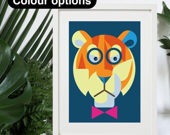 Hipster Tiger Print, Bow-Tie Wearing Wild Animal Art (Digital)
