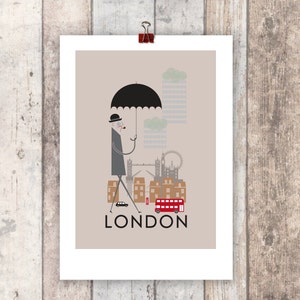 London City Print A4/A3/A2 poster wall art decor retro design cityscape of london england landmarks british illustrated image 2